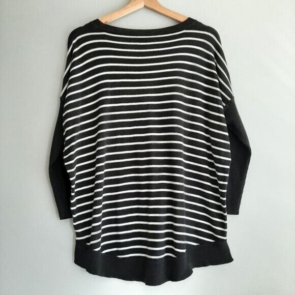 J. CREW 100% Cotton Relaxed Scoop Neck Stripe Top Ribbed Sleeve Sz M - Picture 6 of 8